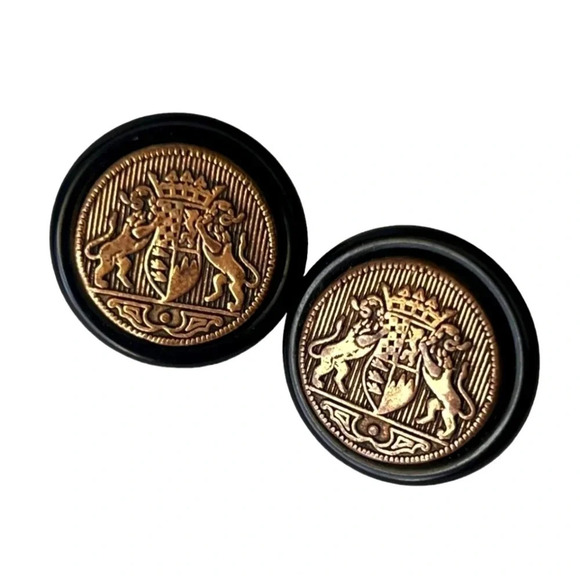 MEDEVIL VINTAGE BLACK ENAMEL GOLD PLATED EARRINGS - Picture 1 of 5